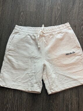 Aime Leon Dore Off-White/Light Cream Embroidered Logo Athletic Shorts